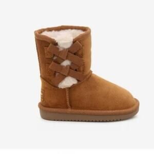 Kollabura by Ugg Tan Victoria Bow Fur Lined Suede Boots Baby/Toddler Size 7